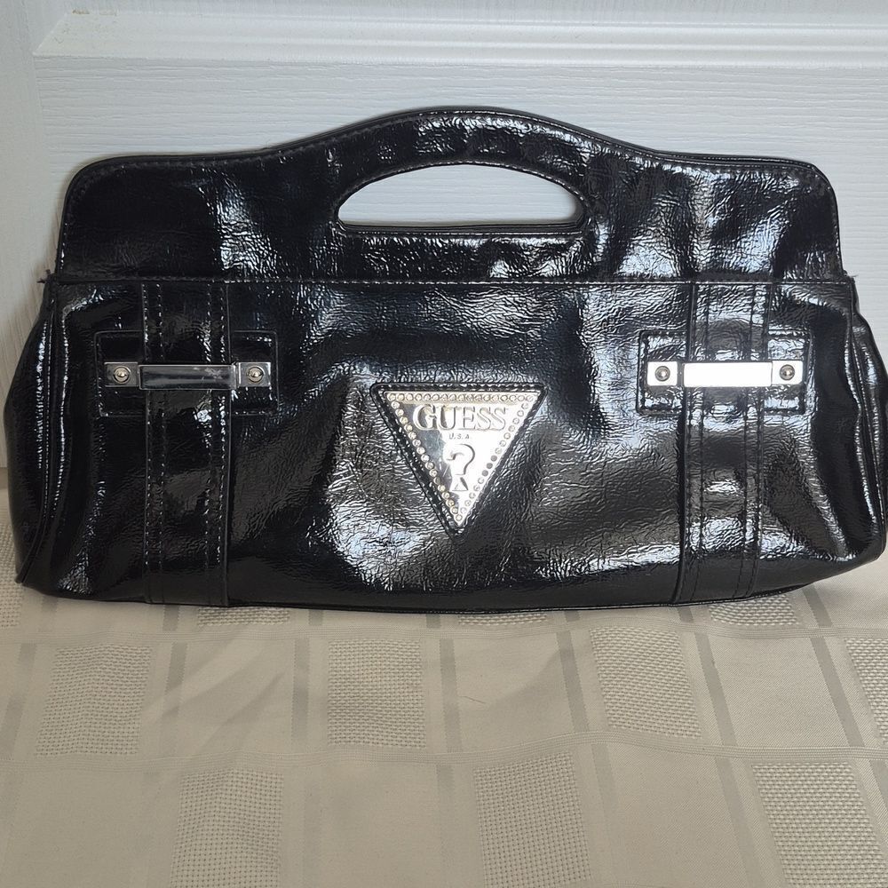 Guess Clutch Black Handbag with Silver Accents